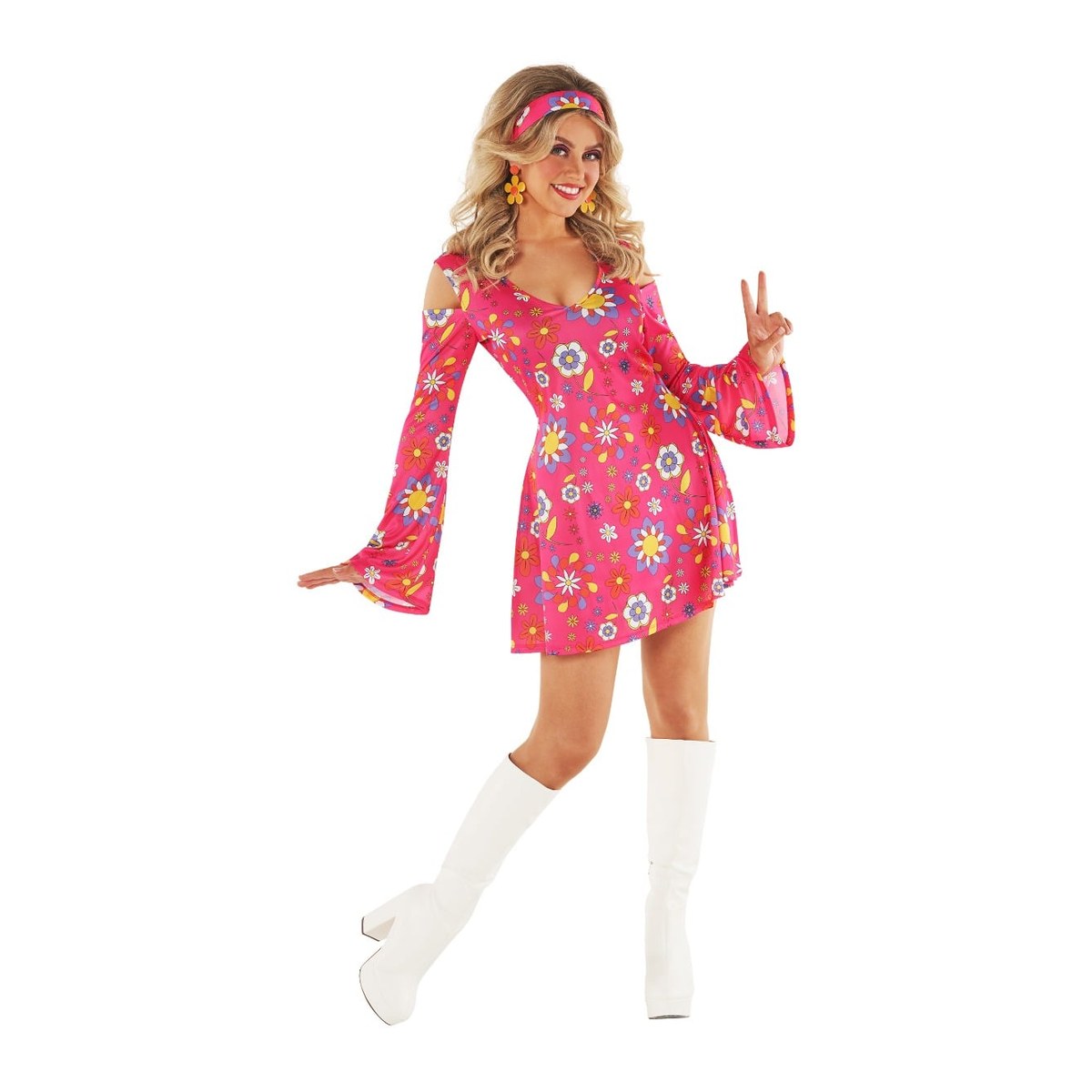 Women's Short Pink Hippie Dress Costume