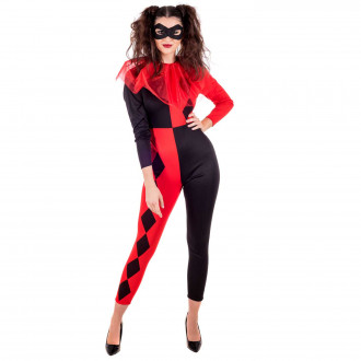 Womens Red & Black Harlequin Jumpsuit Costume